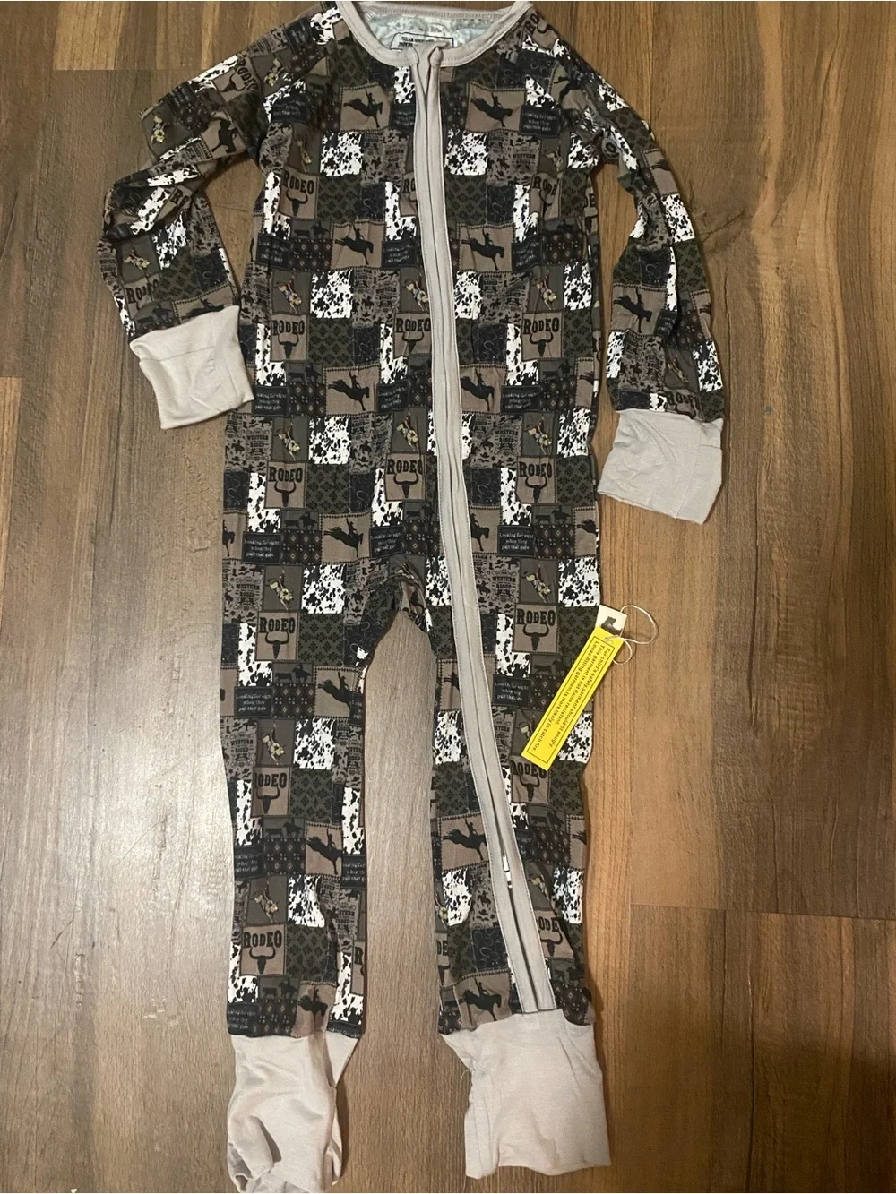 Rodeo-Print Zip with fold over feet option size 4t bamboo  Pajamas